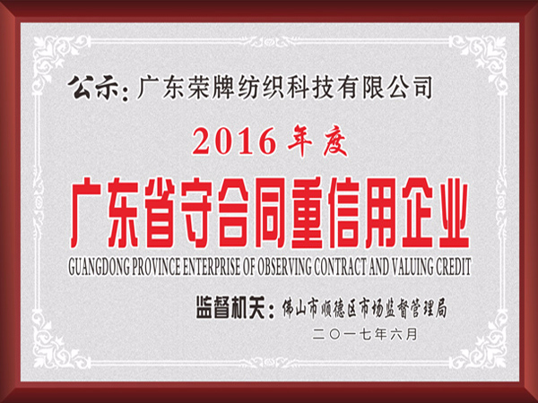 lewin乐玩2017年获顺德政府颁发“广东省守合同重信用企业”